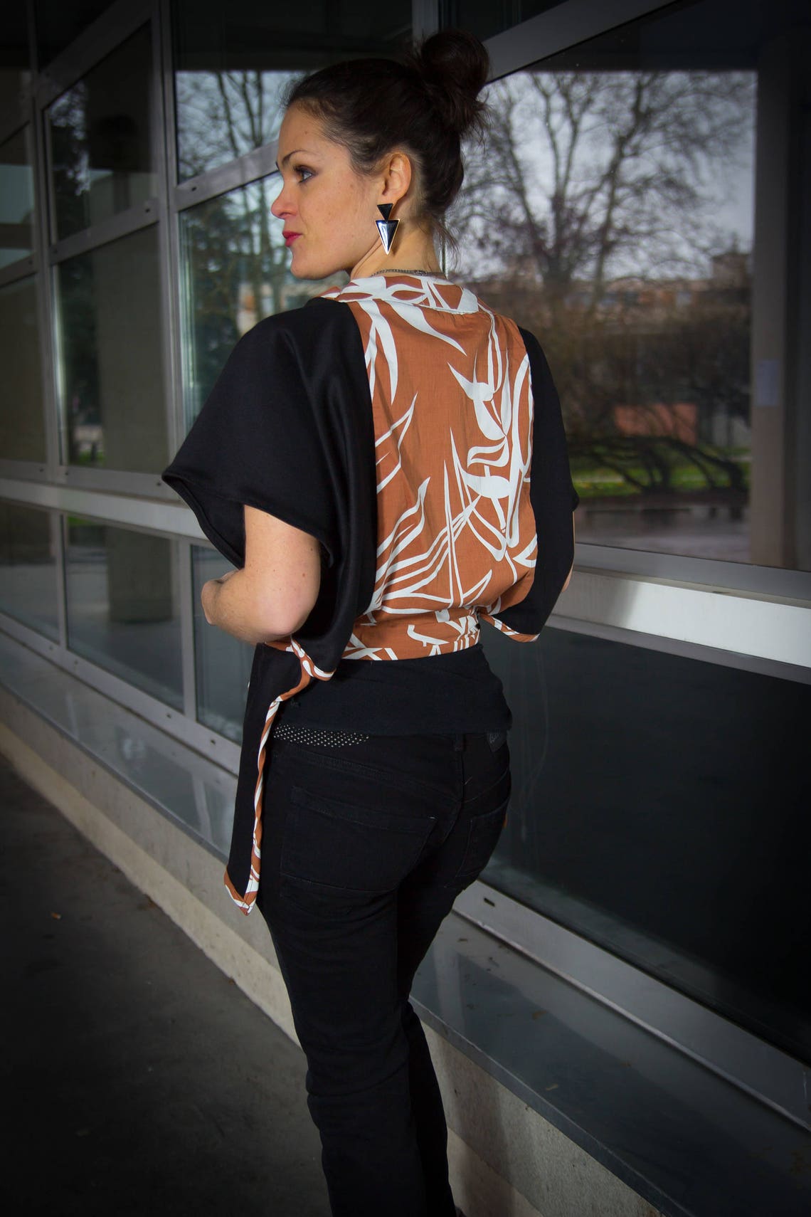 Kimono femme, Wax, exotique, haut ethnique, motifs grandes fleurs camel - Etsy France