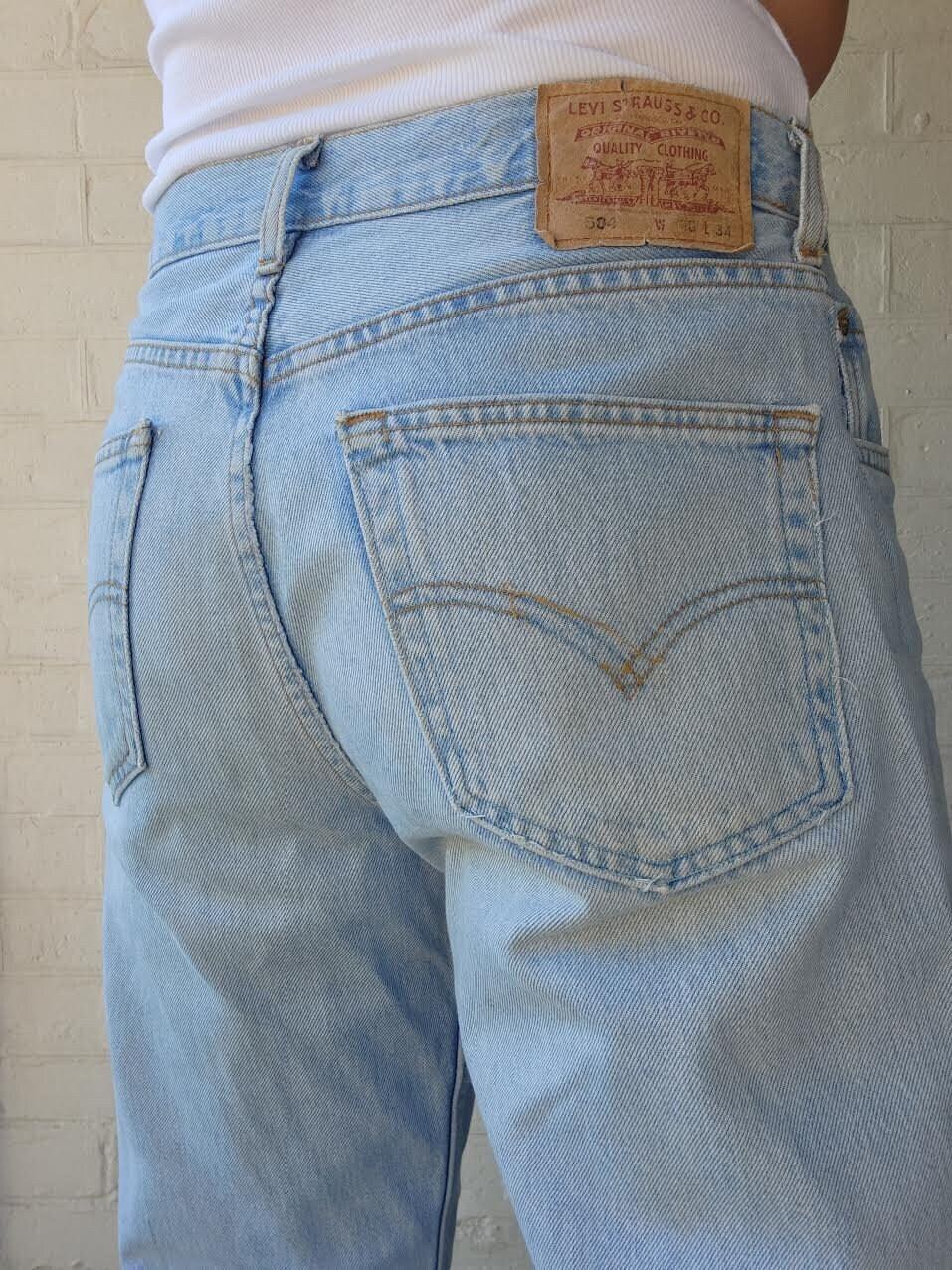 Vintage Levis 504 Jeans Blue Denim Straight High Waist Men Women