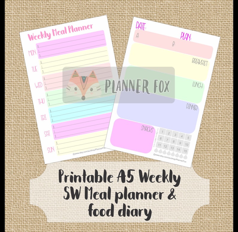 SW A5 planner inserts printable. Meal planner food diary Etsy