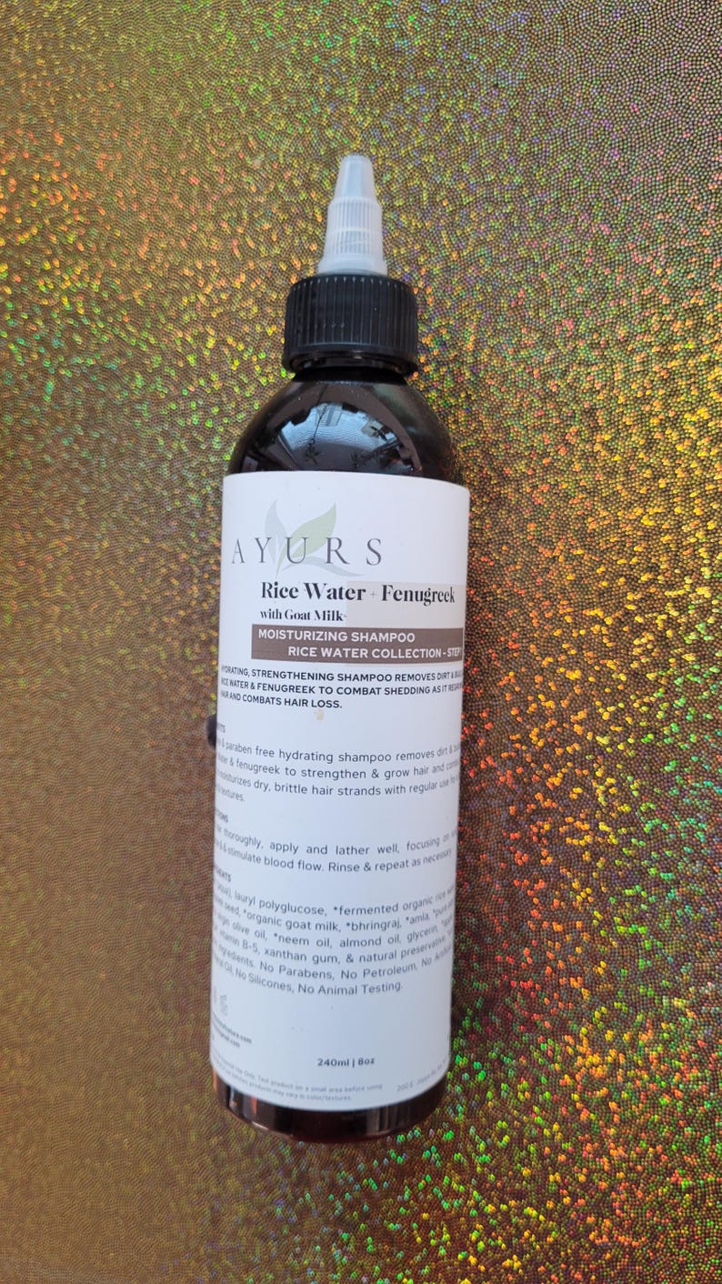 8oz Goat Milk Rice Water Fenugreek + Bhringraj Hair Cleanser Shampoo, Indian Herbs, Rice Water, Hair Growth, Shedding, Healthy Scalp image 4