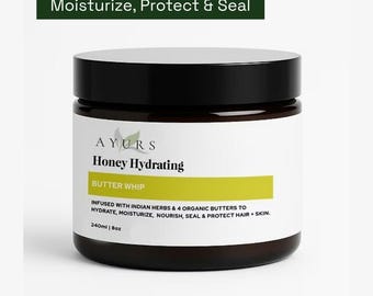 Honey Hydrating Butter Whip, Ayurvedic Hair & Body Moisturizer, All Natural, Shea Butter, Cocoa Butter, Avocado Butter, Mango Butter