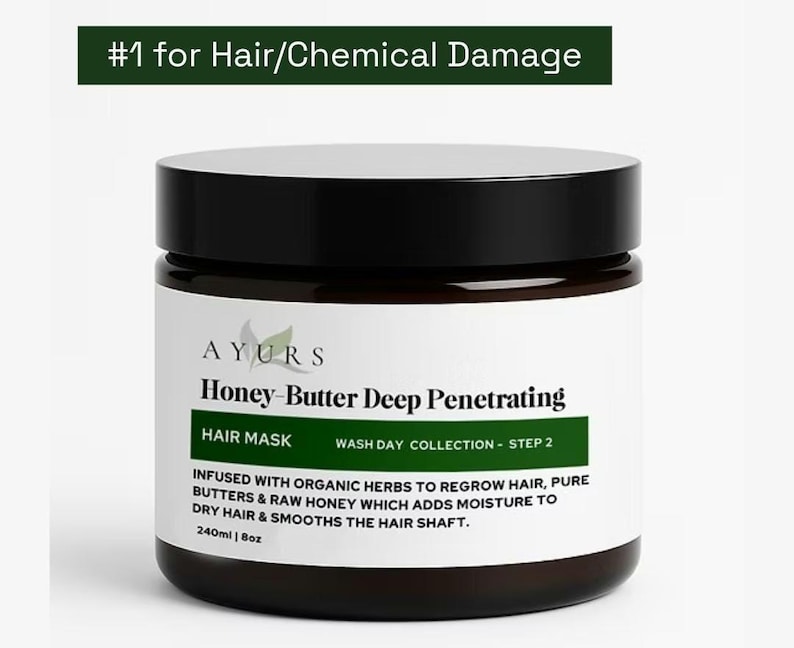 Honey Butter Moisturizing Hair Mask, Ayurvedic Deep Conditioner, Amla, Leave In, Hair Growth, Horsetail, Brahmi, Indian herbs, Natural image 1