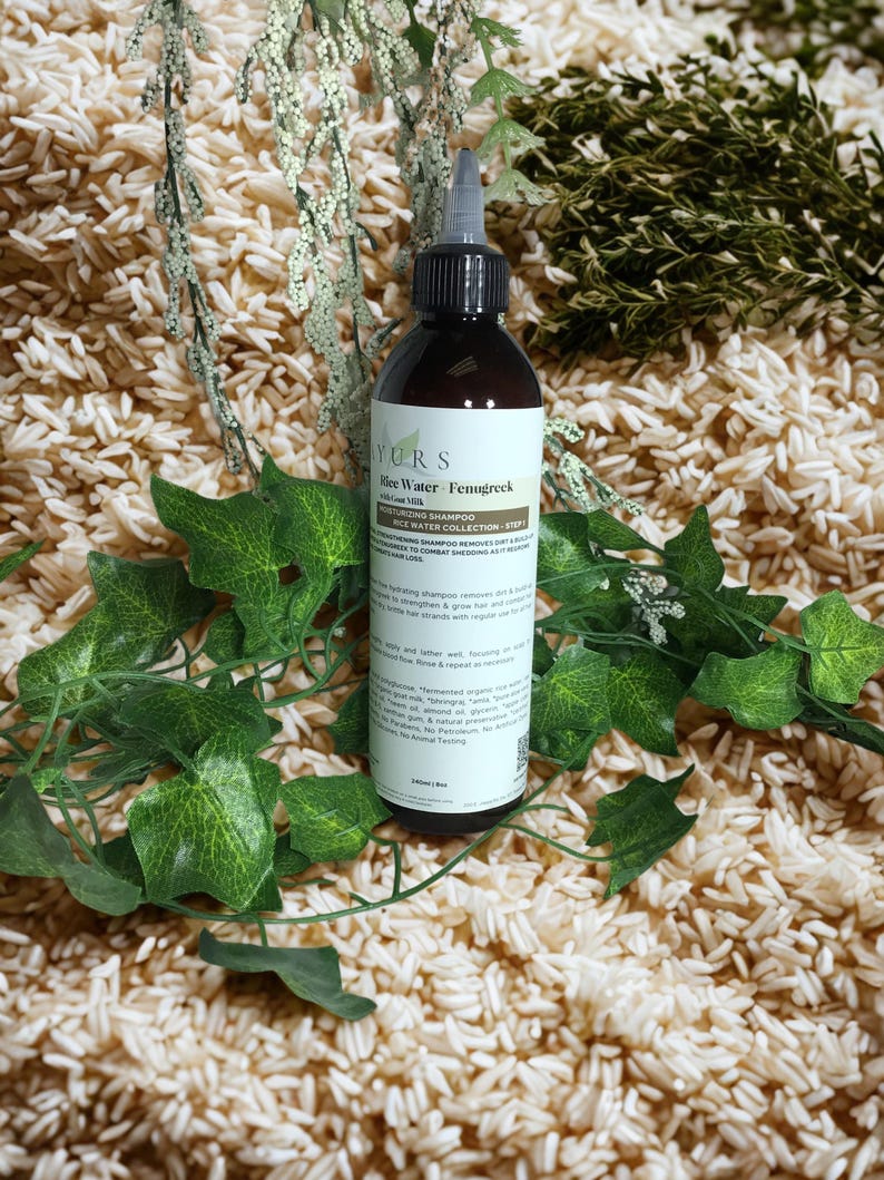 8oz Goat Milk Rice Water Fenugreek + Bhringraj Hair Cleanser Shampoo, Indian Herbs, Rice Water, Hair Growth, Shedding, Healthy Scalp image 2