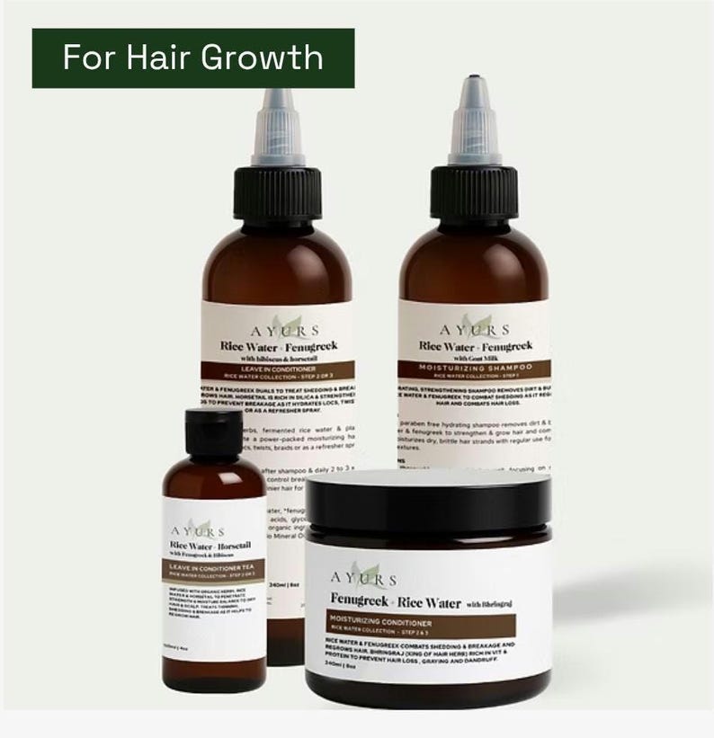 8oz Goat Milk Rice Water Fenugreek + Bhringraj Hair Cleanser Shampoo, Indian Herbs, Rice Water, Hair Growth, Shedding, Healthy Scalp image 3