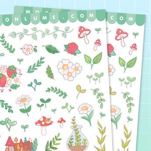 NATURE MINI COLLECTION Stickerbogen - 50 niedliche matte Vinyl wasserfeste Aufkleber, ästhetische Kunst Aufkleber, kawaii ästhetische Schreibwaren, Pflanzen