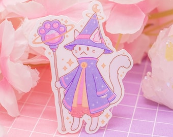 CAT WIZARD vinyl sticker - cute vinyl waterproof sticker, pastel witch sticker, magic sticker, cats, aesthetic kawaii sticker, cute animals