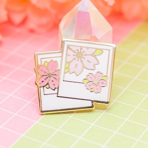 Sakura Polaroid Photo enamel pin - cute cherry blossom lapel pin, kawaii enamel pin, kawaii aesthetic pin, flower pin, floral, pink pins