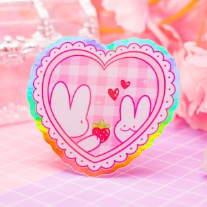 LOVECORE - Dorky Bunny Love - adesivo holográfico de vinil, adesivo estético fofo, adesivo pastel, adesivo decorativo para laptop, kawaii