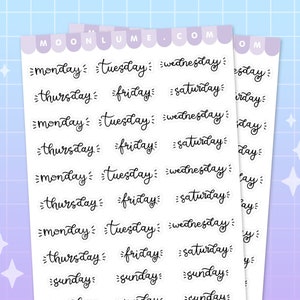 DAYS of the WEEK weekday stickers - 30 weekday and weekend matte vinyl  sticker sheet, planner stickers, bullet journal date stickers