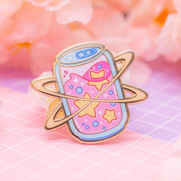 Cosmic Soda enamel pin - cute pink lapel pin, kawaii accessories, celestial pin, space enamel pin, star accessories, kawaii, aesthetic pin