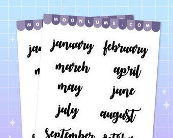 MONTH PLANNER STICKERS - 12 monthly overview stickers, yearly overview stickers, months stickers, calendar stickers, 2021 stickers, planner