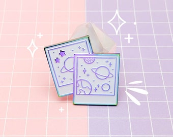 Celestial Polaroid Photos enamel pin - rainbow metal enamel pin, space pin, cosmic lapel pin, dreamy pins, saturn pin, kawaii pins, cute