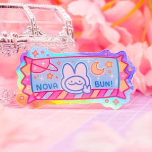 KOSMISCHER CANDY BAR ""Nova Bun"" holografischer Vinyl-Aufkleber - niedlicher wasserfester Aufkleber, Kosmos-Aufkleber, Weltraum-Schreibwaren, kawaii"