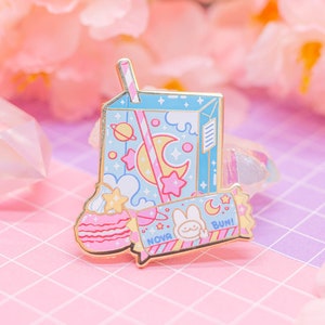 Cosmic Snacks enamel pin - cute pastel blue lapel pin, kawaii accessories, celestial pin, space enamel pin, star accessories, kawaii, moon