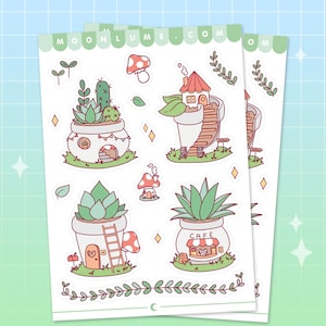 COSY GARDEN Stickerbogen - 15 matte Vinyl wasserfeste Aufkleber, Gartenaufkleber, Pflanzenaufkleber, Geschenke für Pflanzenmama, ästhetische Aufkleber