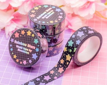 Rainbow Stars washi tape - colorful starry decorative tape for bullet journals and planners, cute stationery, kawaii deco tape, colourful