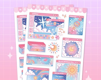 Cosmic Computer Sticker Sheet: Y2K Kawaii Matte Vinyl Stickers
