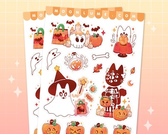 SPOOKY HALLOWEEN sticker sheet - 14 cute matte vinyl waterproof stickers, spooky stickers, cryptid, kawaii halloween stationery, cats, cat