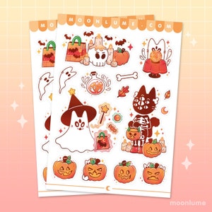 SPOOKY HALLOWEEN sticker sheet - 14 cute matte vinyl waterproof stickers, spooky stickers, cryptid, kawaii halloween stationery, cats, cat