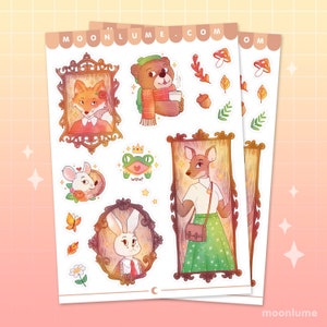 FANCY FURRY ANIMALS Stickerbogen - 16 niedliche matte Vinyl wasserfeste Aufkleber, Cottagecore Anthro Sticker, Waldkern Aufkleber