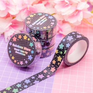 Rainbow Stars-washi-tape - kleurrijke decoratieve tape met sterrenhemel voor bullet journals en planners, schattig briefpapier, kawaii-decotape, kleurrijk