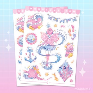 Water Fairy Kingdom Aufkleber Bogen - 15 niedliche matte Vinyl wasserfeste Aufkleber, Pastell Sticker, Kawaii Aufkleber, kawaii Schreibwaren