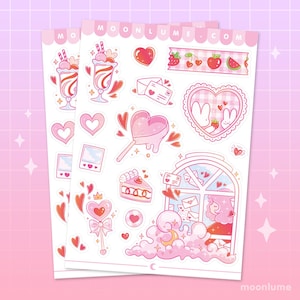 LOVECORE STICKERS - matte vinyl sticker sheet - 15 cute valentine love stickers, kawaii sticker sheet, cute pink stickers, valentines day