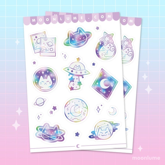 MEOWTER SPACE STICKERS - matte vinyl sticker sheet - 19 cute aesthetic galaxy stickers, space stickers, star stickers, cat stickers, kawaii