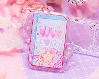 Cosmic Pokki Snack acrylic keychain - kawaii aesthetic acrylic charm, cute keychain star clasp, celestial star keychain, pastel pink keyring