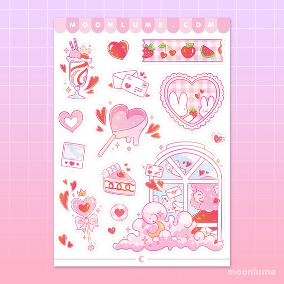 LOVECORE STICKERS - matte vinyl sticker sheet - 15 cute valentine love  stickers, kawaii sticker sheet, cute pink stickers, valentines day