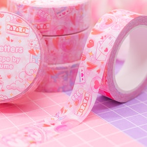 Cinta washi Love Letters: cinta decorativa romántica para bullet journals y agendas, papelería linda, washi kawaii, papelería lovecore