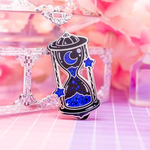 Blue Moon hourglass enamel pin - cosmic lapel pin, dnd accessories, magic pin, witchy enamel pin, witch pins, wizard enamel pins, moon pin