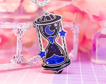 Blue Moon hourglass enamel pin - cosmic lapel pin, dnd accessories, magic pin, witchy enamel pin, witch pins, wizard enamel pins, moon pin