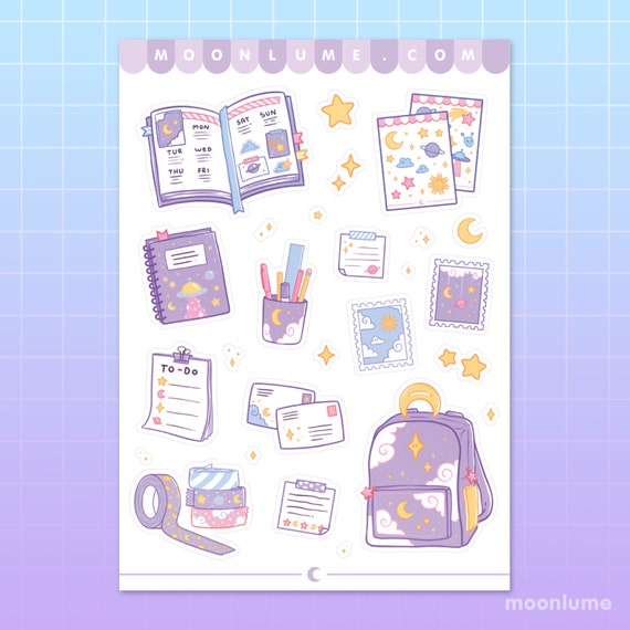 CELESTIAL STATIONERY sticker sheet - 26 cute matte vinyl waterproof  stickers, space aesthetic stickers, cosmic stickers, space lover gifts