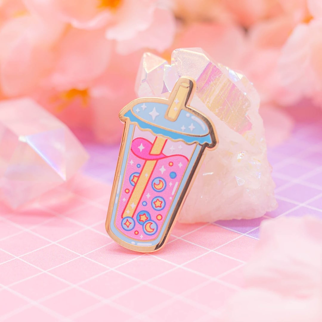Cosmic Bubble Tea Enamel Pin Cute Pastel Lapel Pin, Boba Tea