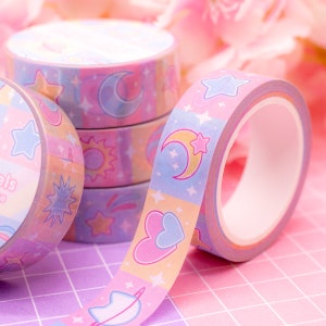 Taśma washi Celestial Pastels - kosmiczna pastelowa taśma dekoracyjna do bullet journali i planerów, urocze artykuły piśmiennicze, kawaii washi, księżyc