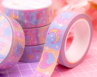 Celestial Pastels washi tape - cosmic pastel space decorative tape for bullet journals and planners, cute stationery, kawaii washi, moon