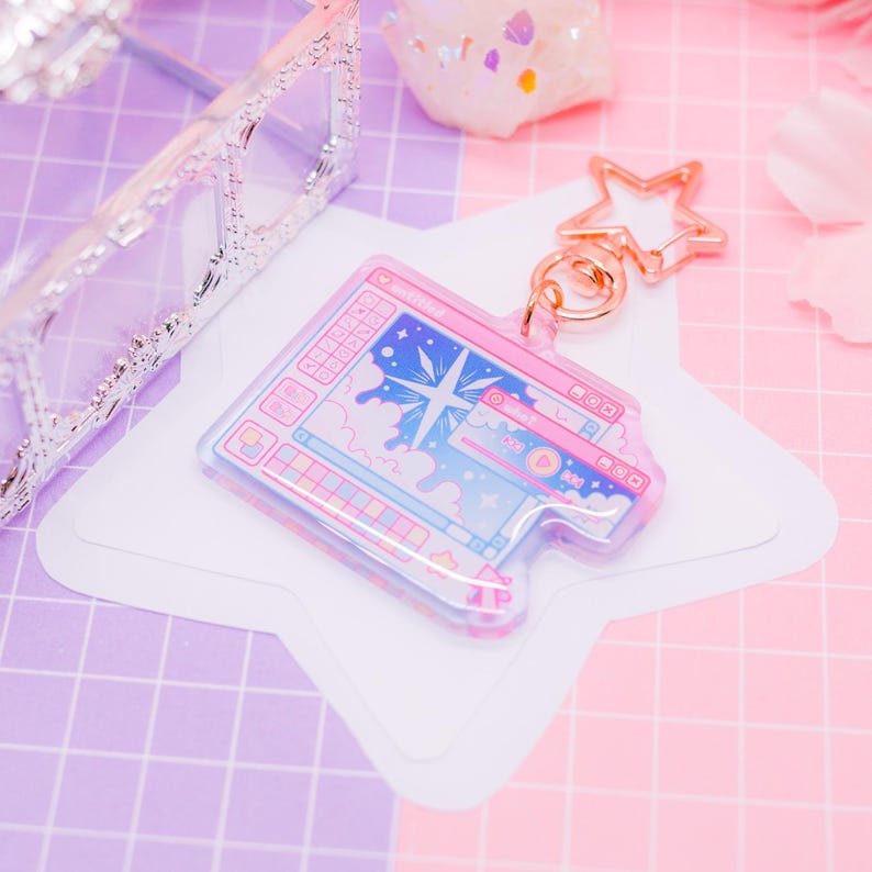 Starry Paint UI Acrylic Keychain: Kawaii Cosmic Computer Charm - Etsy