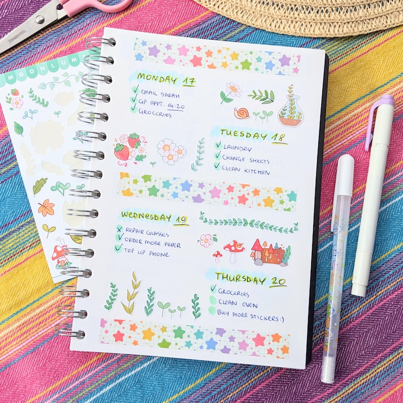 Rainbow Stars washi tape - colorful starry decorative tape for bullet journals and planners, cute stationery, kawaii deco tape,simple design image 4