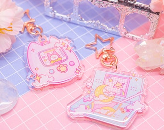 たまごっちアクリルキーホルダー：星の留め金が付いたかわいいレトロな