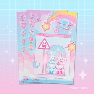Impression d'art A5 - Rêveurs de chats cosmiques - Impression d'art esthétique kawaii de carte postale, jolie décoration murale, décoration céleste, chats, imprimé animal, étoile arc-en-ciel