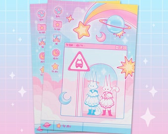 Cosmic Cat A5 Art Print: Kawaii Celestial Poster