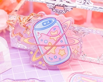 Cosmic Soda Acrylic Keychain: Kawaii Star Charm with Rose Gold Clasp