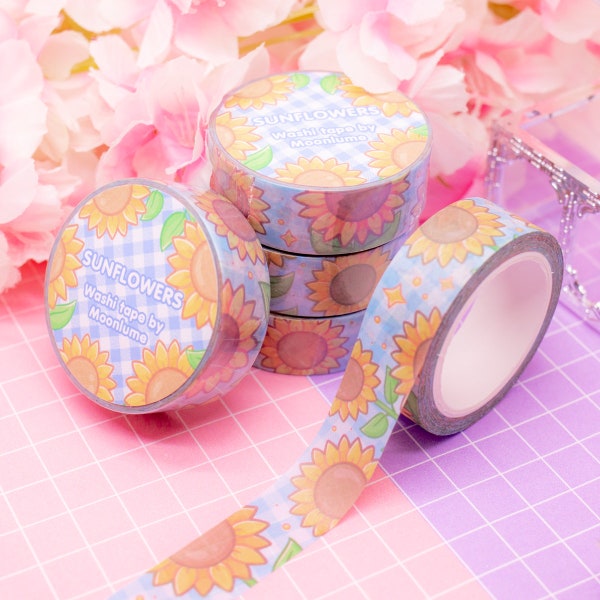 Happy Sunflowers washi tape - sunflower decorative tape for bullet journals and planners, floral decorative tape, floral stationery, flowers