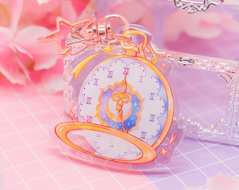 Llavero acrílico Cosmic Pocket Watch - encanto acrílico caprichoso / mágico, lindo llavero de reloj con cierre de estrella, accesorios de bruja, estética