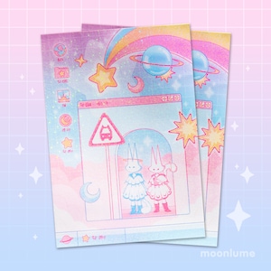 A5 holografischer Kunstdruck - Cosmic Cat Dreamers - kawaii ästhetische Postkarte Kunstdruck, niedliche Wanddeko, himmlische Deko, Katzen, Tier