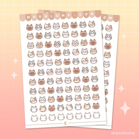 MINI CAT STICKERS - matte vinyl sticker sheet - 88 cute tiny cats stickers,  mood tracker stickers, planner stickers, bujo stickers, kawaii