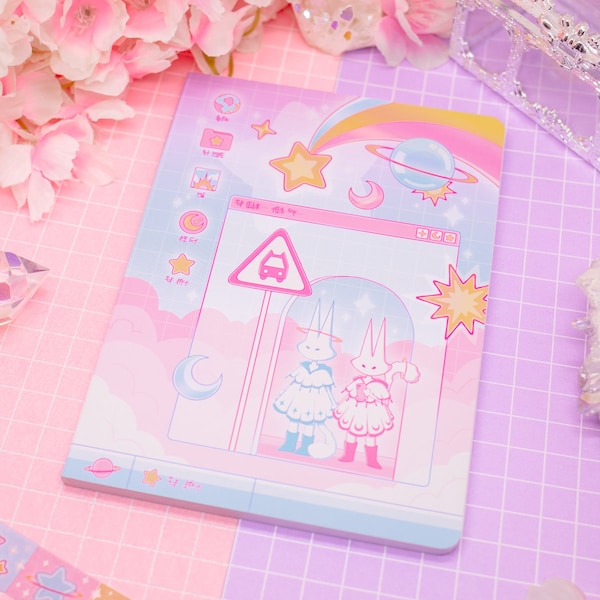 A6 dot grid NOTEBOOK - Cosmic Cat Dreamers - perfect for bullet journals, sketchbook, dot-grid pages, small pocket notepad, cute stationery