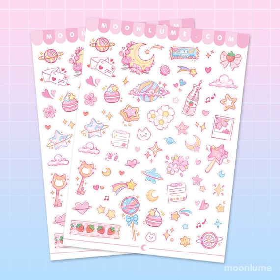 PINK AESTHETIC sticker sheet - 76 cute matte vinyl waterproof stickers, aesthetic art stickers, kawaii aesthetic stationery, pastel stickers