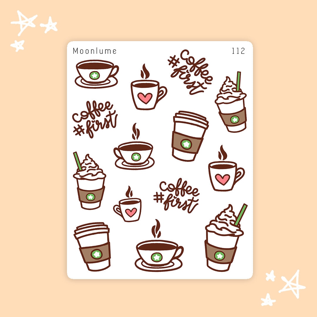 Kiss Cut Stickers Coffee Stickers Coffee Coffee Cup Stickers Sticker Sheet Planner Stickers Matte Stickers